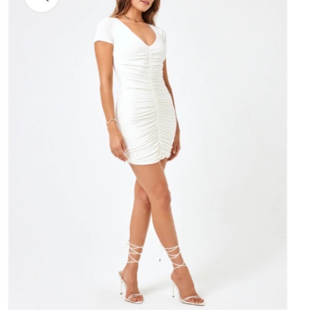 L*Space Lani ribbed, ruched mini dress in cream color. Size Medium